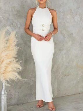 Slit Back Halter Neck Maxi Dress